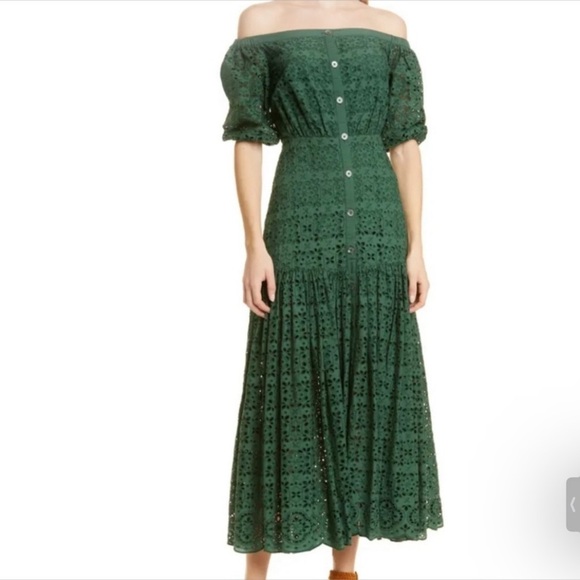 Veronica Beard Cali Eyelet Midi Dress Forest Size 14 - Picture 1 of 7